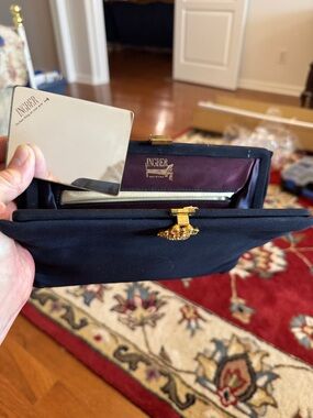 Ingber Black Satin Clutch with Gold Accents